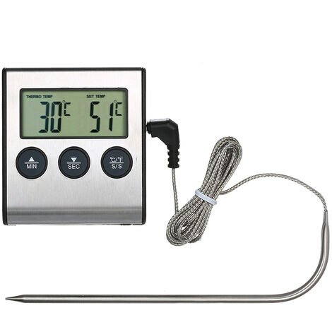 Thermomètre pour aliments pour barbecue 0 250 ° C Thermomètre de cuisson des aliments avec fonction de minuterie d'alarme