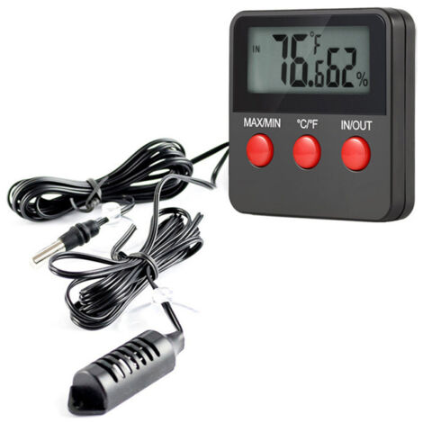 Thermomètre pour reptiles, thermomètre intérieur/extérieur, hygromètre à affichage numérique avec sonde, électronique noir DTH74