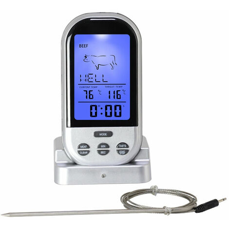 Thermomètre radio grill digital avec sondes inox - 2 modes - sans fil - température avec signal d'alarme 0° à 250°C - thermomètre viande cuisine - thermomètre rôti - grill four
