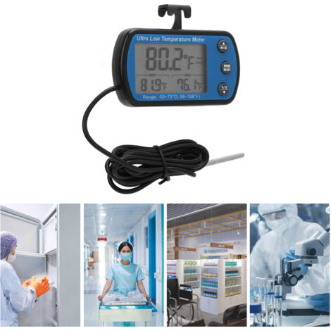 Thermomètre réfrigérateur -50 à 70℃ Affichage LCD digital alarme Température précise avec verre borosilicate ABS 96g pour labo pharmacie