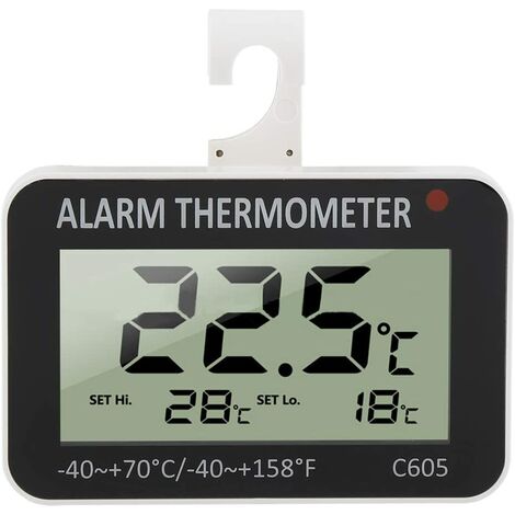 Thermomètre Réfrigérateur Mesure de -40°C à +70°C Thermomètre de Frigo Electronique Congélateur d'Alarme Numérique Avec Crochet pour Cuisine Restaurants