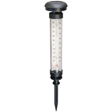 Thermomètre solaire Celsius, LED, pique pour jardin, extérieur, argent, capteur crépusculaire, blanc chaud, 57,5 cm