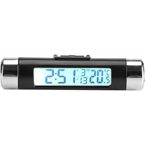 Thermometre Voiture, 3 en 1 Multifonction Horloge température voiture affichage calendrier avec écran LCD rétroéclairé sur grille d'aération (rétroéclairage blanc)
