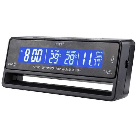 Thermomètre voltmètre voiture intérieur extérieur, horloge alarme rétroéclairée, ornement auto, mesure température et tension batterie.