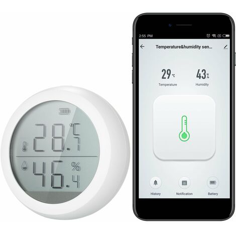 Thermomètre WiFi Hygromètre Jauge de capteur de température d'humidité intelligente avec alerte de notification d'application pour cave à cigares de garage domestique pour animaux de compagnie compati