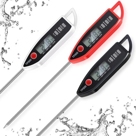 Thermomètres à viande - Lot de 3 thermomètres à lecture instantanée - Thermomètre numérique étanche de 24,5 cm pour la cuisine et la pâtisserie - Noir, blanc, rouge-AquaForge