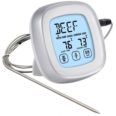 Thermomètres Alimentaires Étanche Écran Tactile Minuterie Cuisine Thermomètres Électroniques Sonde Température Viande Grillée Thermomètres Avec Sonde Cuisine Outil De Cuisson, Blanc
