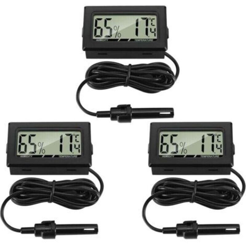 Thermomètres numériques avec hygromètre externe - Lot de 3 - adaptés aux incubateurs pour reptiles