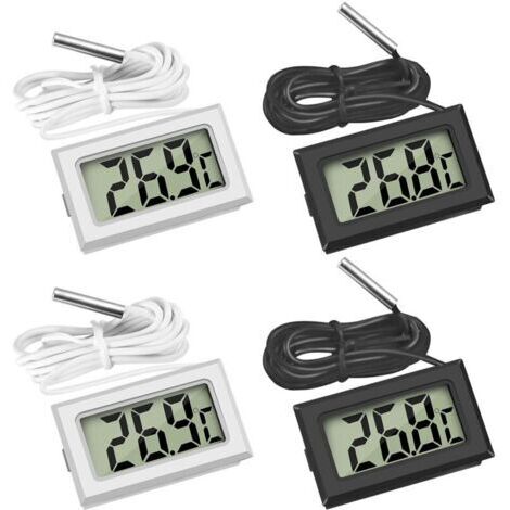 Thermomètres pour réfrigérateur en un seul paquet, thermomètres numériques LCD avec sondes étanches, adaptés aux réfrigérateurs, congélateurs et aquariums (2 noirs et 2 blancs).