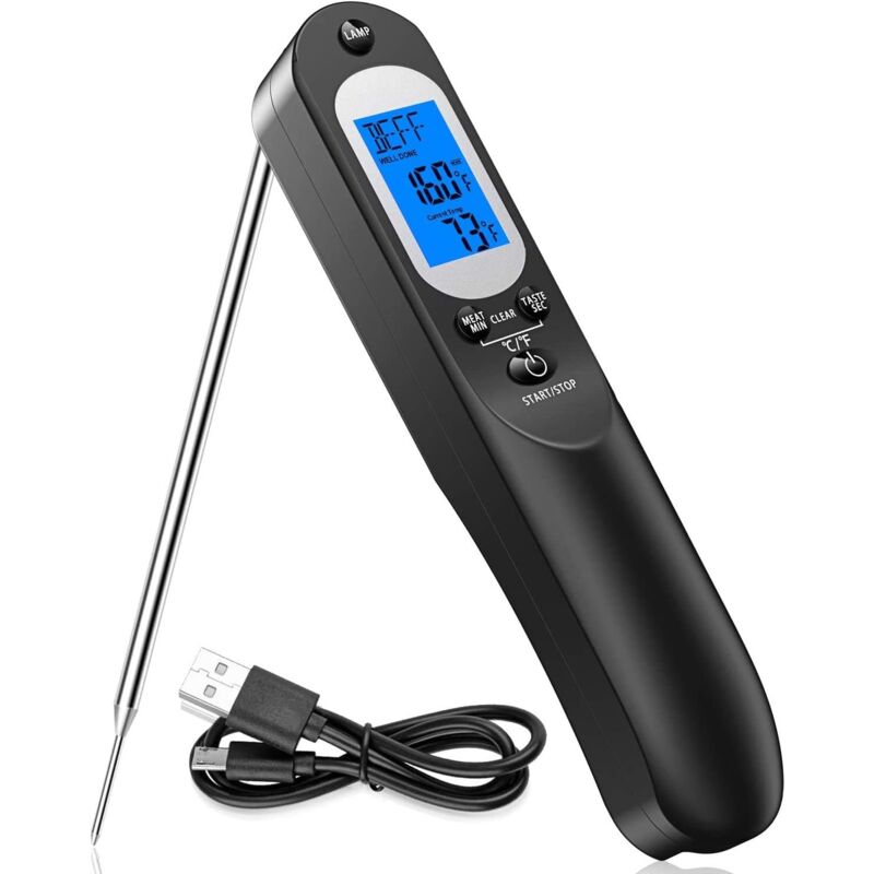 Thermomètre Cuisine Digital & Minuteur de Cuisine, Sonde Temperature Cuisine pour Barbecue bbq, Thermomètre Pâtisserie Rechargeable à Lecture