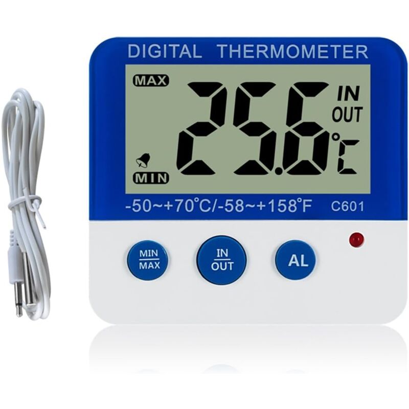 Thermomètre de congélateur/réfrigérateur numérique avec aimant et stander Thermomètre de congélateur numérique avec indicateur d'alarme led Max/Min