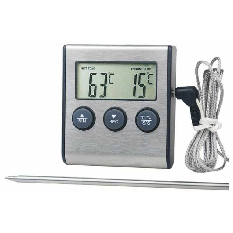Vuszr - Thermomètre de cuisine numérique grand écran lcd, longue sonde pour Grill four, viande cuisson température alarme minuterie outil