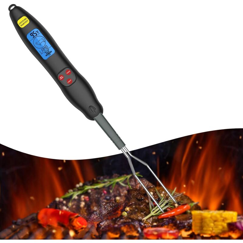 Thermomètre de cuisine, thermomètre de cuisson, thermomètre à viande, thermomètre à fourchette pour barbecue avec longue sonde en acier inoxydable,