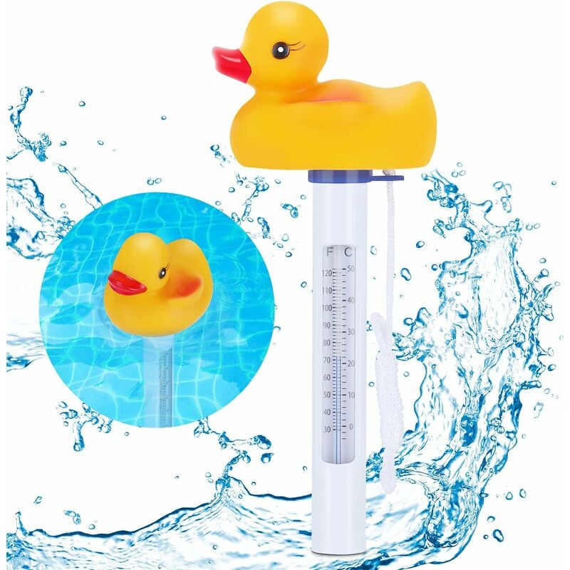 Qiedie - Thermomètre de piscine flottant, Duck shrenfox thermomètre de piscine, canard thermomètre d'eau incassable avec corde thermomètre flottant