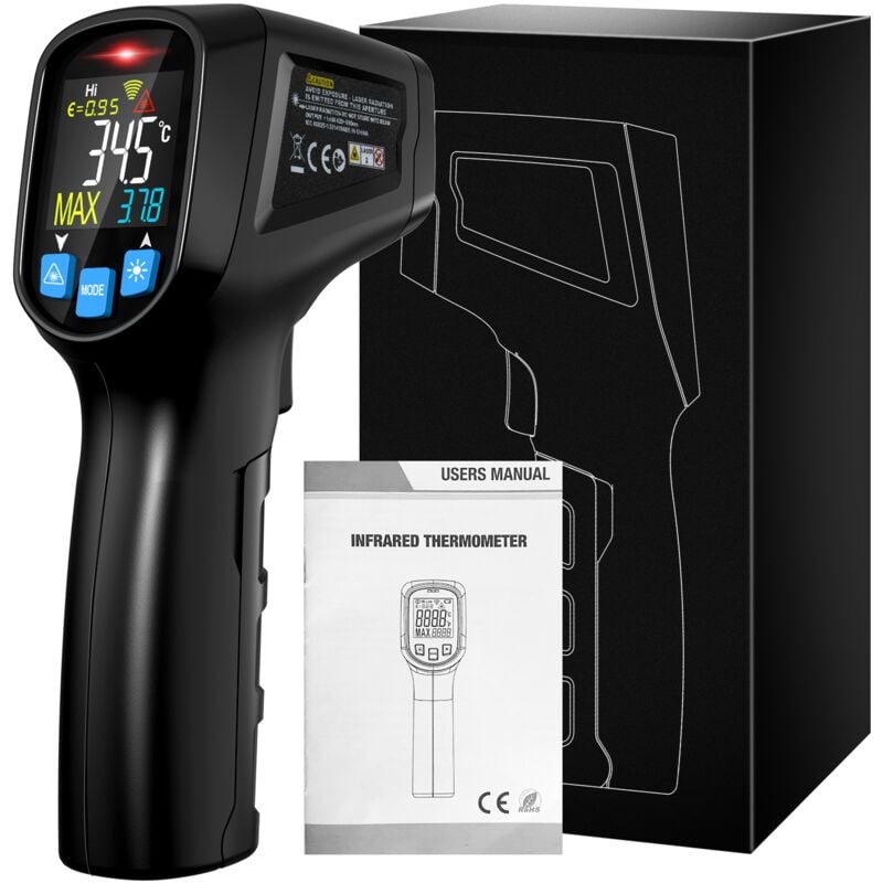 Thermomètre infrarouge mestek laser de -50 °c à +600 °c avec émission réglable, pour la cuisine, le barbecue, l'automobile et l'industrie