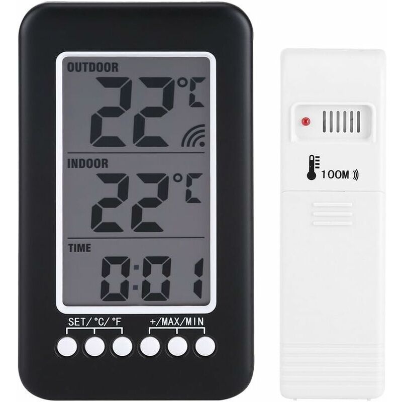 Thermomètre interieur exterieur sans fil avec horloge Numérique station meteo sans fil avec capteur extérieur, black friday 2020 Moniteur de