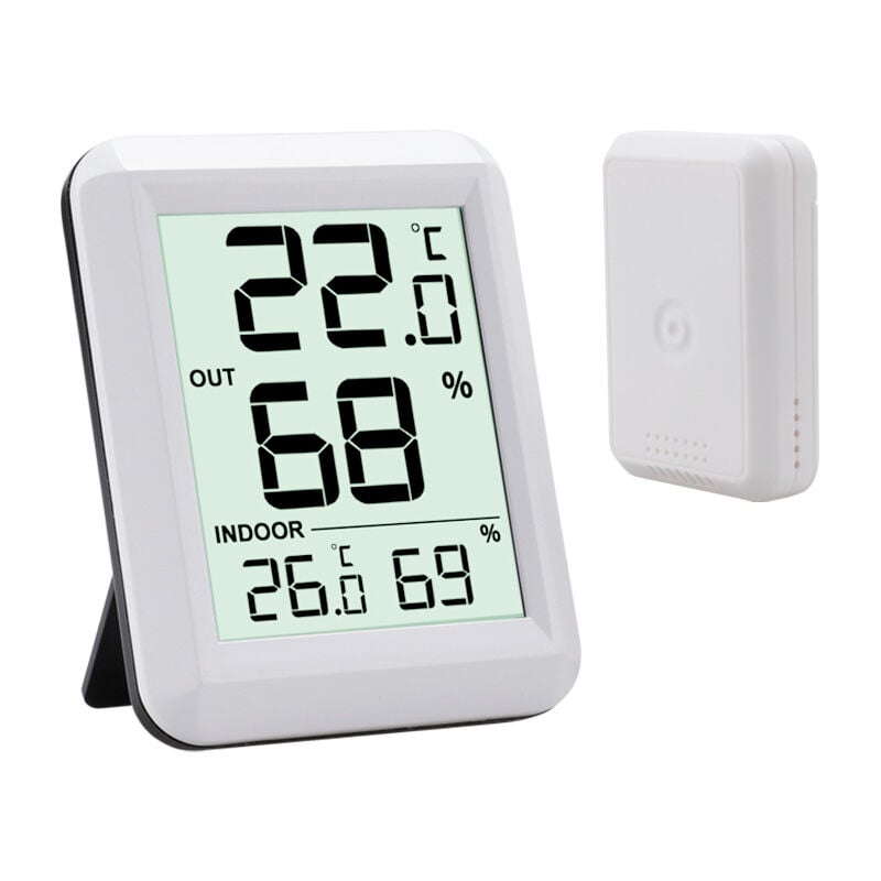 Heytea - Thermomètre Intérieur et Extérieur, Thermomètre Connecté avec Capteur Extérieure sans Fil, Thermomètre Hygrometre Numérique avec Grand Ecran