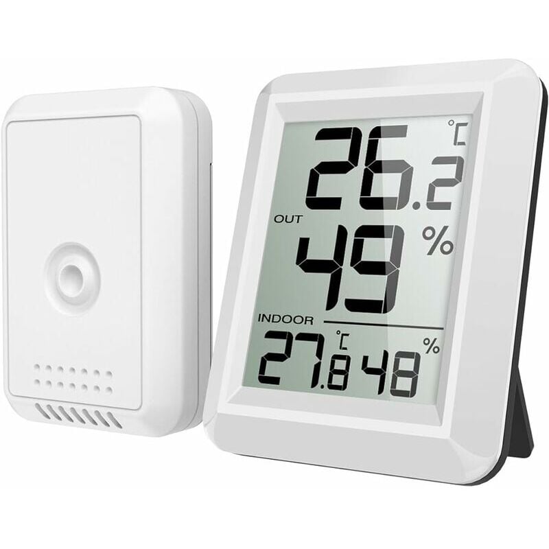 Ensoleille - Thermomètre Connecté avec Capteur Extérieure sans Fil, Thermomètre Hygrometre Numérique avec Grand Ecran lcd, Commutateur ℃/℉, pour