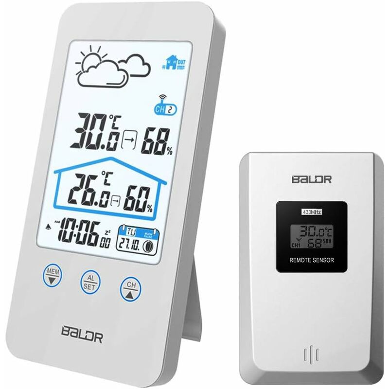 Tinor - Thermomètre numérique Hygromètre Stations météo Pratiques sans Fil avec capteur extérieur Baromètre Rétro-éclairage Affichage du Temps