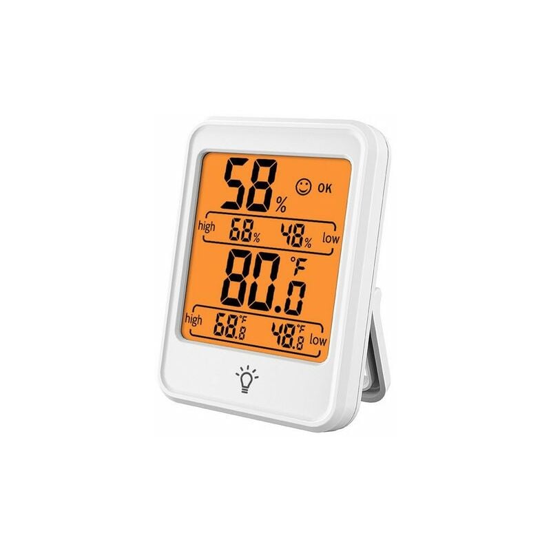Thermomètre, thermomètre intérieur, Hygromètre intérieur, Blanc, écran rétro-éclairé Kinsi