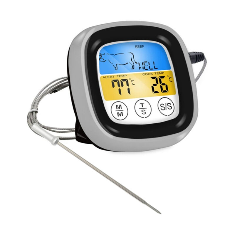Thermomètre à viande numérique pour four barbecue grill cuisine cuisson des aliments avec 1 sonde et minuterie (sonde étanche)