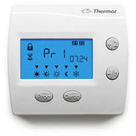 Thermor – Commande murale digitale 2 zones – Programmation hebdomadaire – Compatible avec chauffage électrique – Écran LCD rétroéclairé