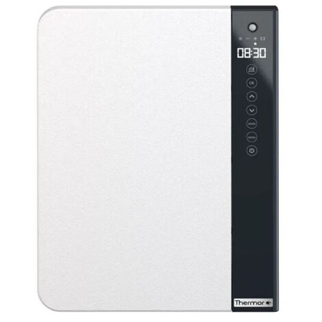 Thermor – Sèche-serviettes soufflant 1800W – Design compact sans barre ni miroir – Blanc granit – Fonction boost et programmation intégrée