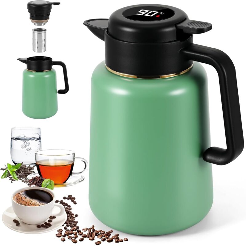 Thermos da 1,5 l con infusore per il tè, acciaio inossidabile, con display della temperatura, teiera termica con infusore, isolamento sottovuoto a