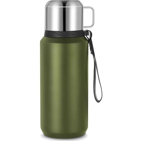 Thermos Isotherme, Gourde Isotherme en Acier Inoxydable de 800ml, Etanche de Voyage pour Thé, Mug Isotherme sans BPA pour Travail, Ecole, Randonnée (Vert)