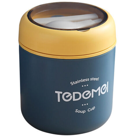 Thermos pour aliments chauds, récipients alimentaires isolés, Thermos pour aliments en acier inoxydable avec cuillère pliante pour repas chauds, soupes à emporter(bleu)