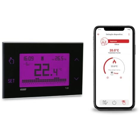 Thermostat 4G-LTE avec Carte SIM Incluse, Configuration Bluetooth et Contrôle à Distance via l'Application Vemer VE795900 Tuo 4G
