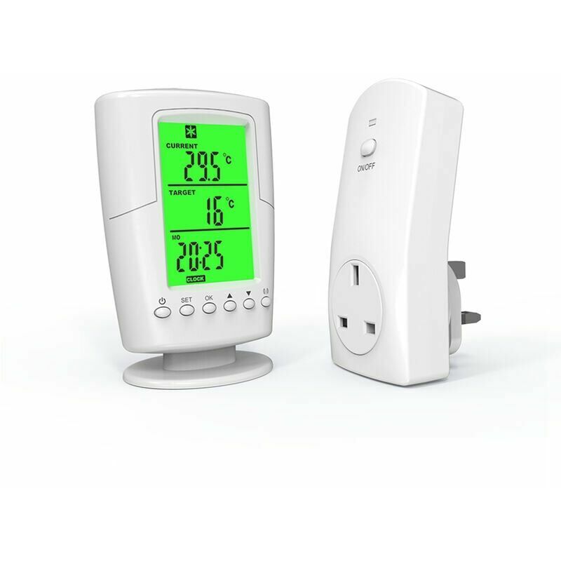 Thermostat and Temperature Controller Smart Programmable Wireless Remote Thermostat + Plug-in Socket Heating and Cooling Programming Temperature