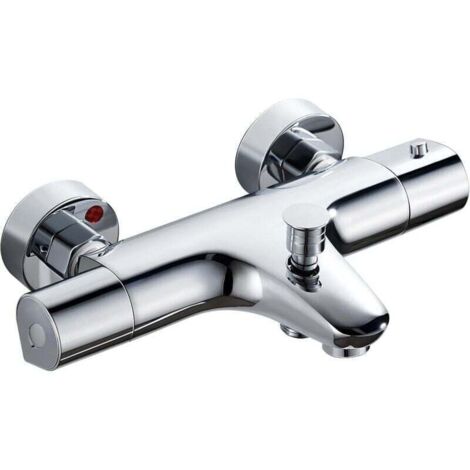 Thermostat-Badarmatur, Thermostat-Badewannen- und Duscharmatur aus Messing, mit 38°C-Sicherheitsknopf, Chrom-Finish
