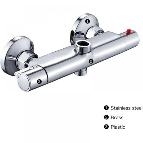 Thermostat-Brausebatterie, 2 Auslässe, hoch und niedrig, Verbrühungsschutz, Mischbatterie aus verchromtem Messing für Badezimmer, Badewanne, Silber