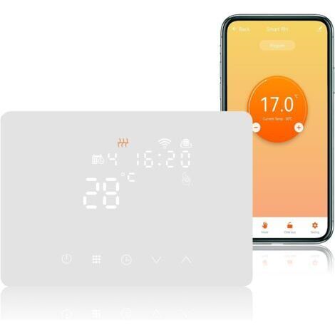 Thermostat Connecté Chaudiere 5A 220V Alexa Compatible, Chronothermostat Thermostat Mural Chaudiere WiFi Programmable Contact Sec, Contrôle de Tuya/Smart Life App