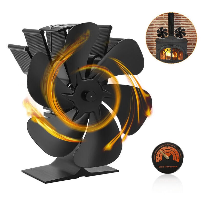 Aiperq - Ventilateur De Poêle à Bois Double Tête 6 Pales, Mini Ventilateur De Cheminée, Ventilateur De Four Pour Chauffage à Bois