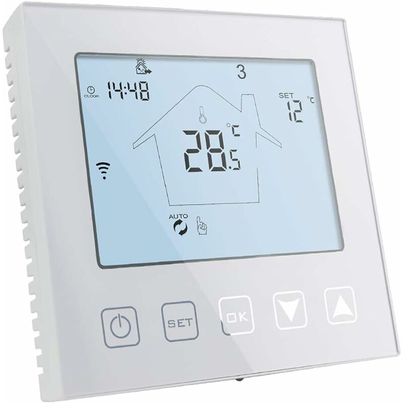 Thermostat Connecté WiFi Chaudiere Gaz/Chauffage au Sol Eau 220V 3A Alexa Google Assistant Compatible, Thermostat d'ambiance Programmable Blanc