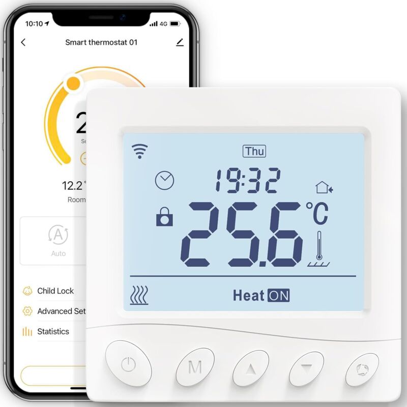 Thermostat Connecté WiFi Chauffage au Sol Électrique, Calendrier et Télécommande sans Hub, Compatible avec Alexa, Google Home 16A,Blanc