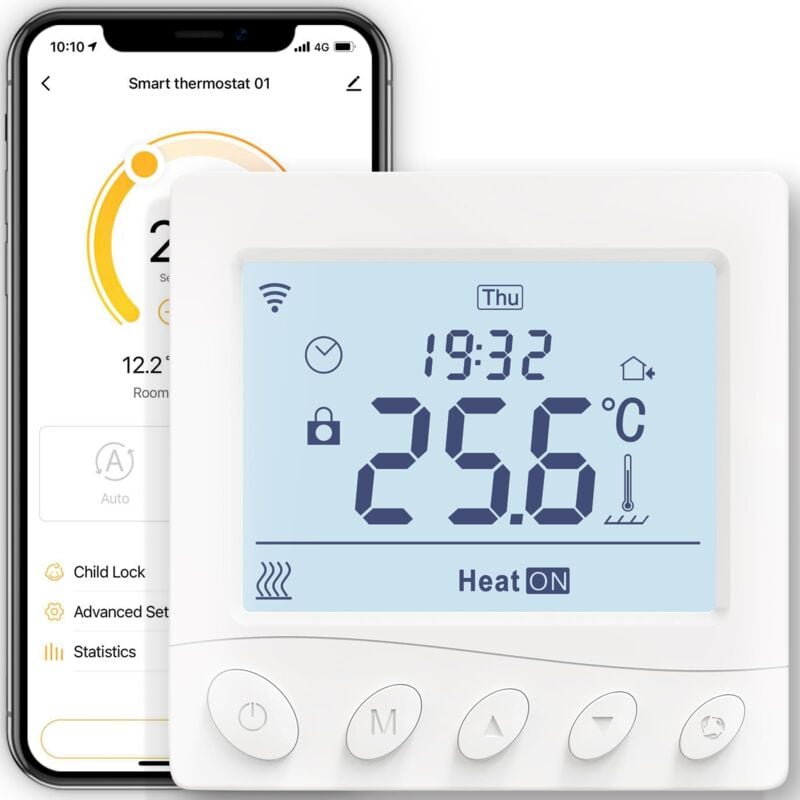 Thermostat Connecté WiFi Chauffage au Sol Électrique, Calendrier et Télécommande sans Hub, Compatible avec Alexa, Google Home 16A,Blanc