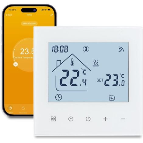 IBUYKE Thermostat Connecté WiFi Maison Connectée Thermostat pour Plancher Chauffant à Eau Thermostats d'ambiance Programmables sans Fil Compatible Alexa, Google Home 3A,Blanc