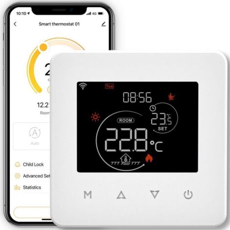 Thermostat Connecté WiFi Plancher Chauffant à Eau, Calendrier et Télécommande sans Hub, Compatible avec Alexa, Google Home 3A, Noir