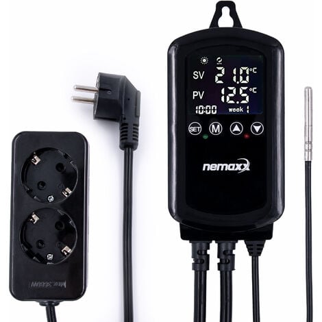 Thermostat Contrôleur de température numérique digital programmable 230V NEMAXX NTP16 jusqu'à 3000W avec sonde de température et 2 prises