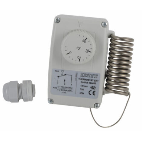 Thermostat d'ambiance étanche – Plage de réglage -5 à 35°C – Protection IP54 – Bulbe en acier inox pour meilleure sensibilité