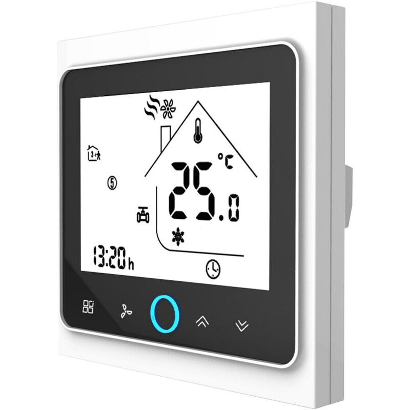 Thermostat d'ambiance intelligent à quatre tuyaux Régulateur de température programmable numérique pour climatiseur (BAC-002EL, blanc et noir)