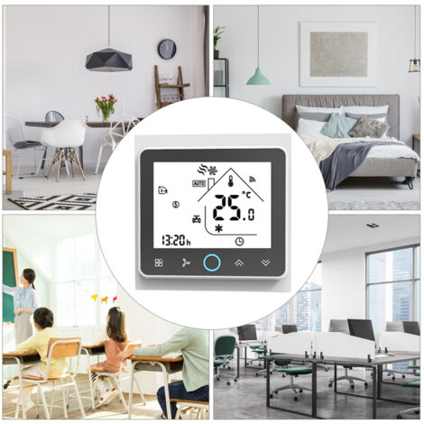 Thermostat d'ambiance intelligent Wifi à deux tuyaux, contrôleur de température numérique programmable pour climatiseur (BAC-002ALW, blanc)