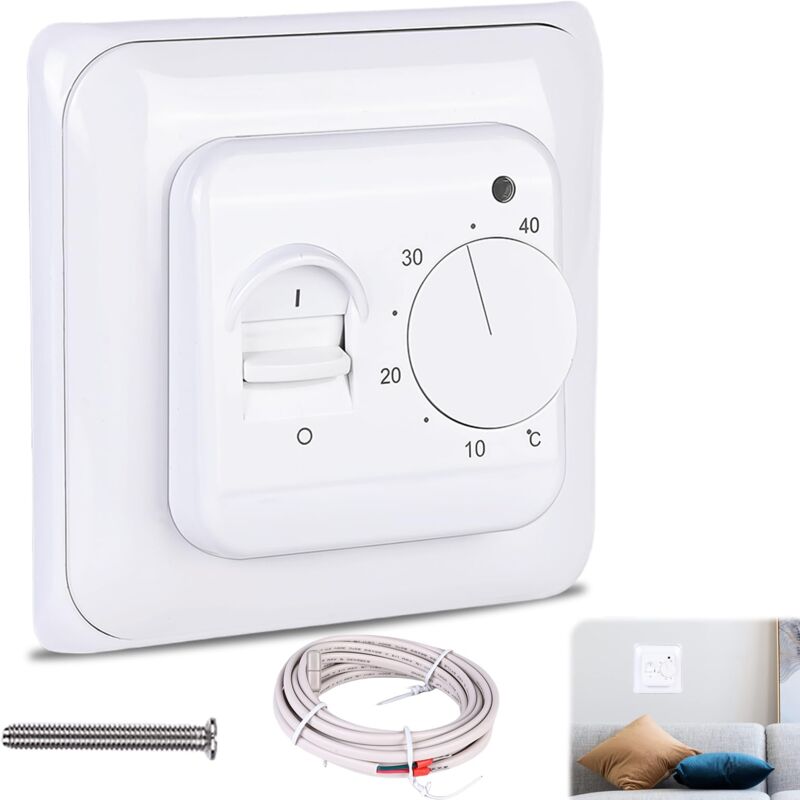 Thermostat d'ambiance pour Chauffage au Sol avec sonde : Thermostat encastré 230V 16A pour Chauffage au Sol, Thermostat d'ambiance réglable de 5 à 40