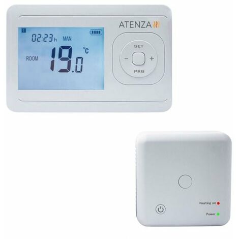 Thermostat d'ambiance sans fil programmable – Écran LCD rétro-éclairé – Alimentation 2 piles AAA – Plage de réglage 5-30°C – Atenza
