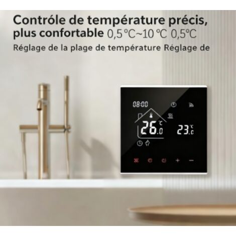 Thermostat de Chauffage au Sol Électrique Noir M4A - Contrôle via APP & Voix (Alexa, Google Home, Yandex Alice), 16A 3200W, Tension AC220V, Protection IP20 - Chauffage Intelligent pour Maison Connecté