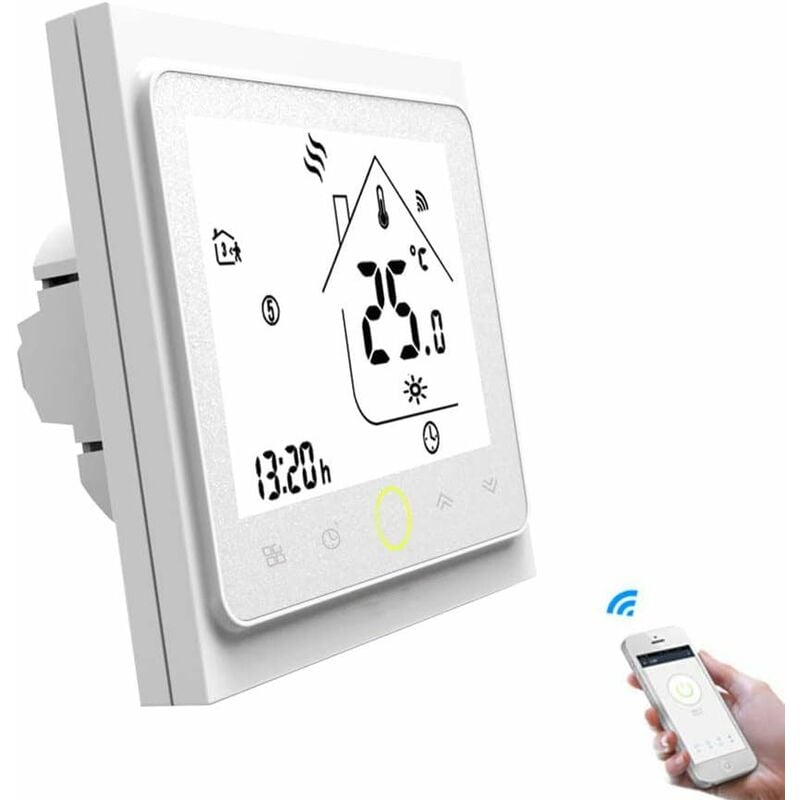Thermostat de Chauffage au Sol Wi-FI, 16A Alexa Google Compatible avec Sonde, Programmable Thermostat d'ambiance Plancher Chauffant Electrique (Blanc)