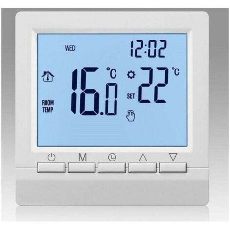 Thermostat de Chauffage de chaudière à gaz 1.5 v régulateur de température alimenté par Batterie avec rétro-éclairage Blanc pour chaudières Programmable hebdomadaire